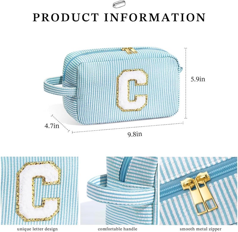 YOOLIFE Gifts for Women Teen Girls Kids - Initial Makeup Bag Cosmetic Bag Toiletry Pouch, Personalized Birthday Gifts for Women Girls Mom Daughter Sister Friends, Light Blue M - Image 5